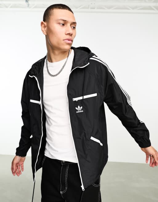 mercado Directamente Inducir adidas Originals adicolor classics 3 stripe windbreaker in black | ASOS