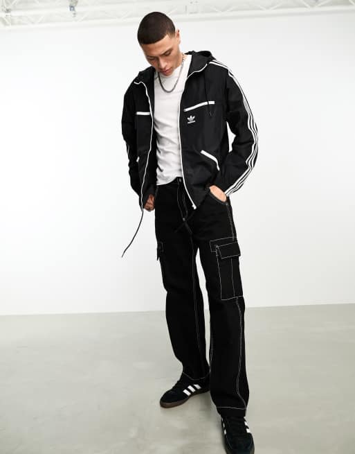 Adidas 3 stripe on sale windbreaker