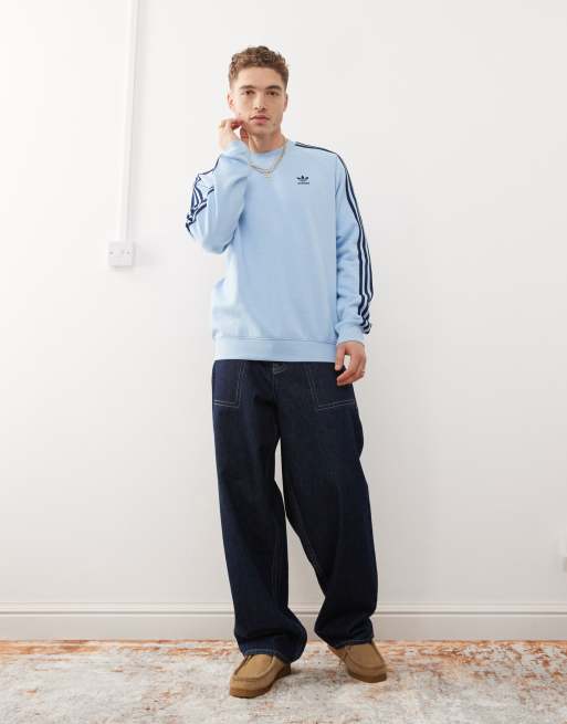 adidas Originals Adicolor Classics 3-Stripes Crew in blue ASOS