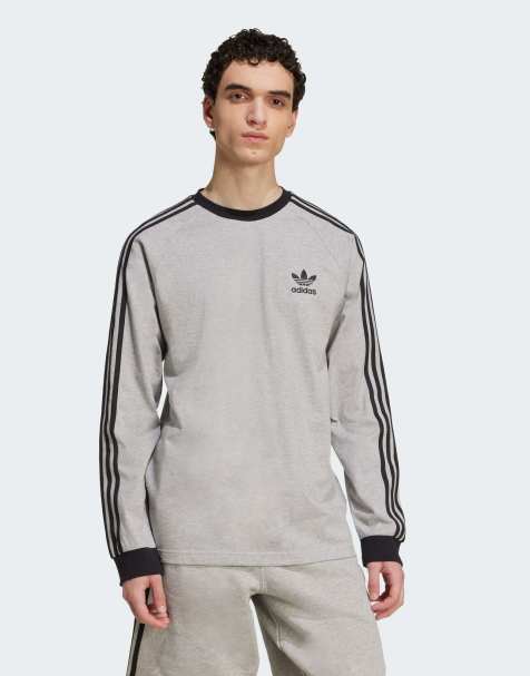 adidas Originals Adicolor classics 3-stripes long sleeve tee in medium grey heather / black
