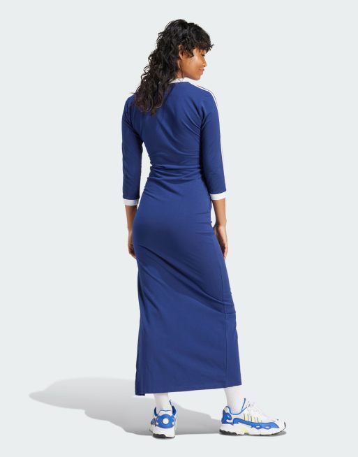 adidas Originals Adicolor Classics 3 stripes maxi dress in blue ASOS