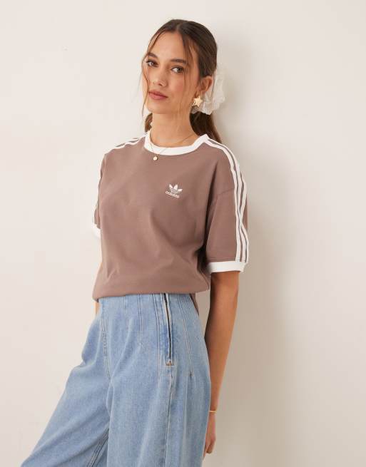adidas Originals – Adicolor Classics – Brązowy T-shirt z 3 paskami