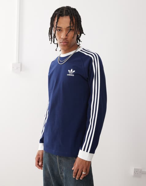adidas Originals – Adicolor Classics – Langärmliges Shirt in Nacht-Indigo mit den 3 Streifen - view 1