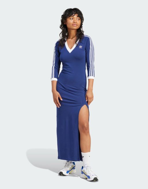 adidas Originals Adicolor Classics Maxi jurk met 3 stripes in blauw ASOS