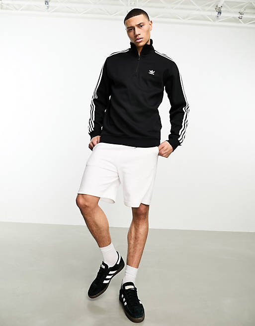 adidas Originals – adicolor Classics – Sweatshirt in Schwarz mit den 3  Streifen und halblangem Reißverschluss | ASOS