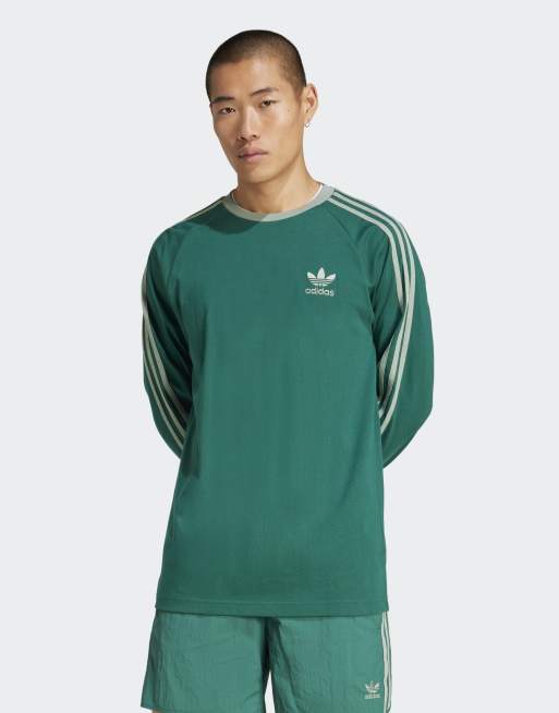 adidas Originals - adicolor Classics - T-shirt a maniche lunghe verde college con 3 strisce