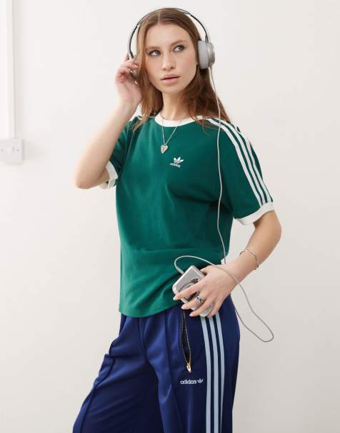 adidas Originals – Adicolor Classics – T-Shirt in Grün mit 3 Streifen - view 1