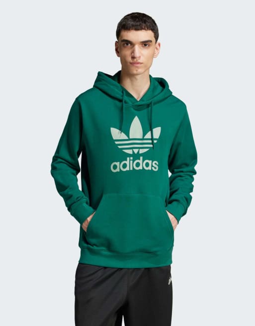 adidas Originals - Adicolor Classics Trefoil - Felpa verde college con cappuccio e logo a trifoglio