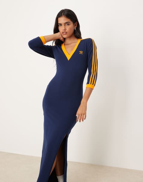 adidas Originals - adicolor classics - Vestito lungo indaco notte e arancione crew con 3 strisce - view 1