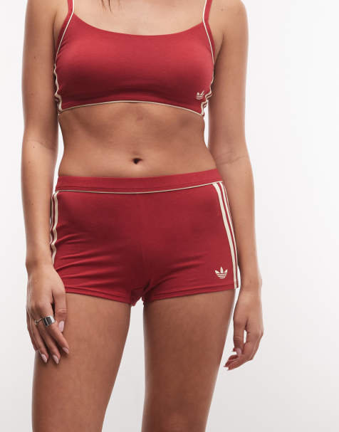 Adidas Originals Adicolor Comfort Flex Cotton Scooped Bralette and short in Red - view 1