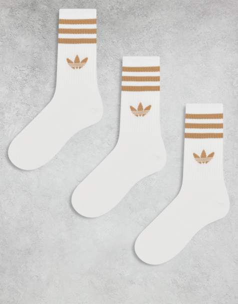 adidas Originals - adicolor - Confezione da 3 paia di calzini bianchi e beige con logo del trifoglio - view 1