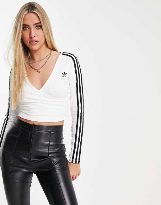 Adidas striped crop top store