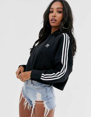 adidas 3 stripe cropped hoodie