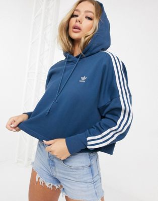 adidas cropped hoodie blue