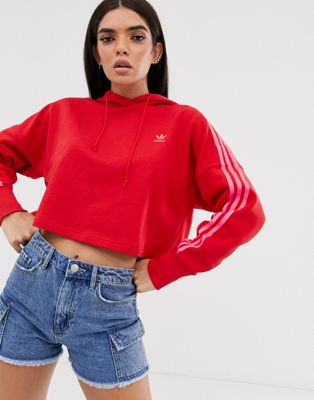 adidas red cropped hoodie