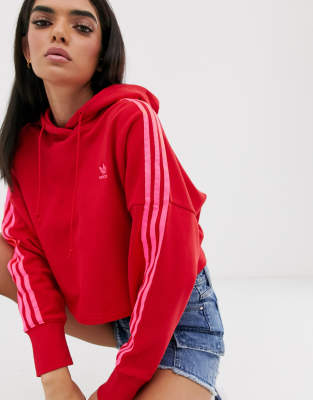 red cropped adidas hoodie