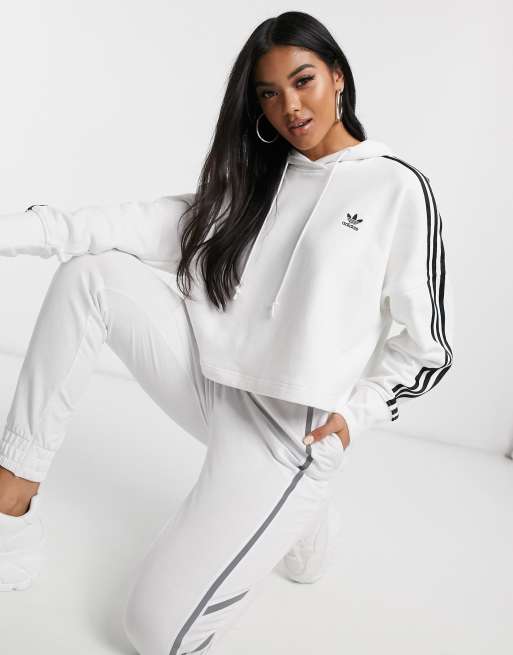 adidas Originals adicolor cropped hoodie in white