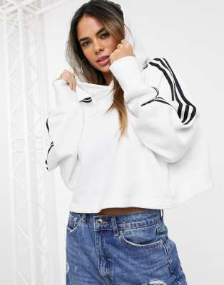 adidas originals adicolor cropped hoodie in white