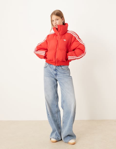 adidas Originals Adicolor cropped synthetic down puffer in better scarlet - view 1