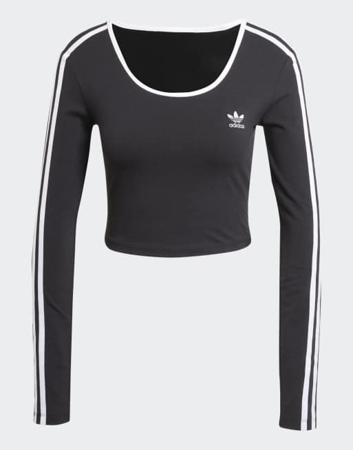 adidas Originals - Adicolor - Cropped T-shirt met lange mouwen en 3-Stripes in zwart