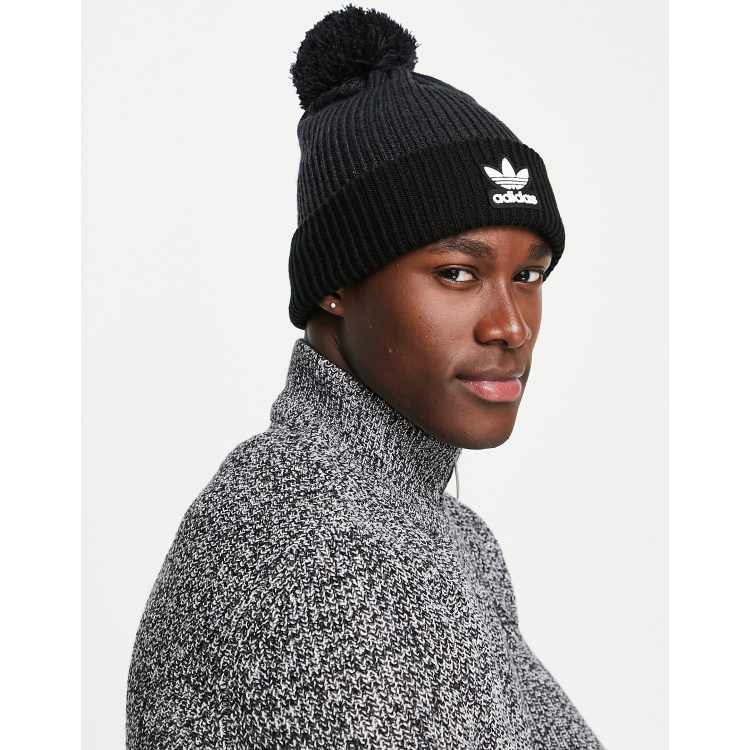 adidas Originals Adicolor cuff logo ASOS in beanie black pom 