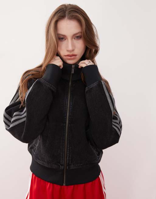 adidas Originals – adicolor – Czarna jeansowa bluza dresowa w stylu lat 90.