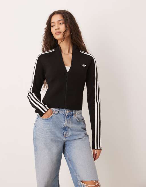 adidas Originals – Adicolor – Czarny dopasowany top dresowy z dzianiny z 3 paskami