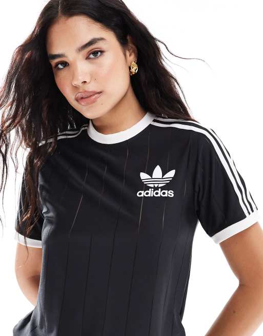 adidas Originals – adicolor – Czarny T-shirt w prążki z 3 paskami