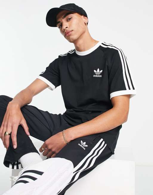 adidas Originals - adicolor - Czarny t-shirt z trzema paskami