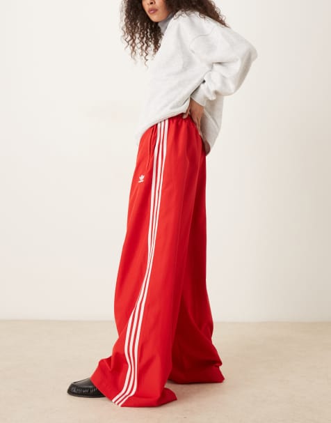 adidas Originals Adicolor wide leg track pants in red