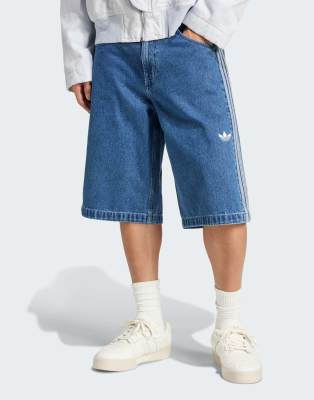 adidas Originals Adicolor denim firebird shorts in medium blue denim