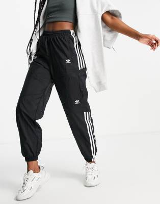 adidas originals three stripe cuffed sweat pants in black