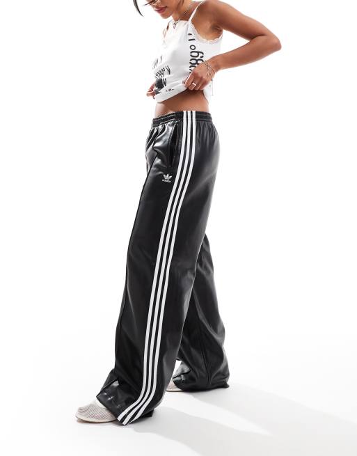 adidas Originals Adicolor faux leather track pants in black ASOS