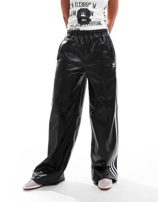 adidas Originals Adicolor faux leather track pants in black ASOS