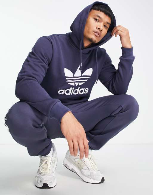 adidas Originals - adicolor - Felpa blu con cappuccio e trifoglio