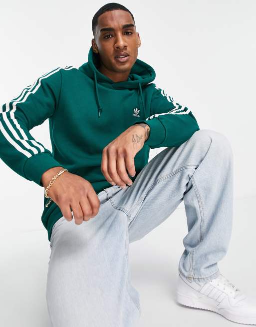 adidas Originals - adicolor - Felpa con cappuccio verde collegiale con tre strisce