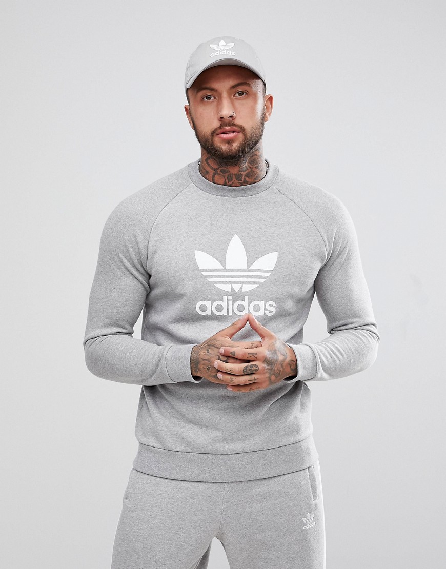 Adidas Originals - adicolor - felpa grigia con logo a trifoglio cy4573-grigio