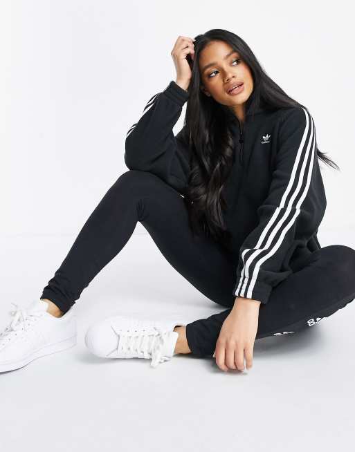 adidas Originals Adicolor Felpa in pile nera con zip corta e