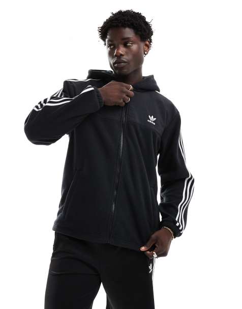 adidas Originals - Adicolor - Felpa nera in pile con cappuccio e 3 strisce - view 1