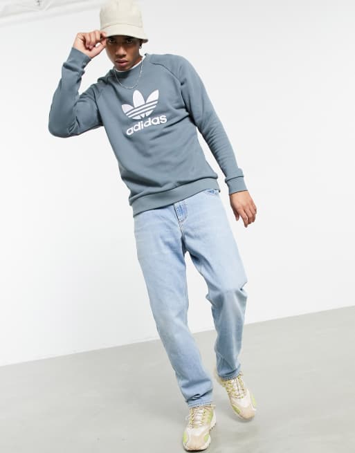 adidas Originals adicolor Felpa verde azzurra con logo grande in coordinato