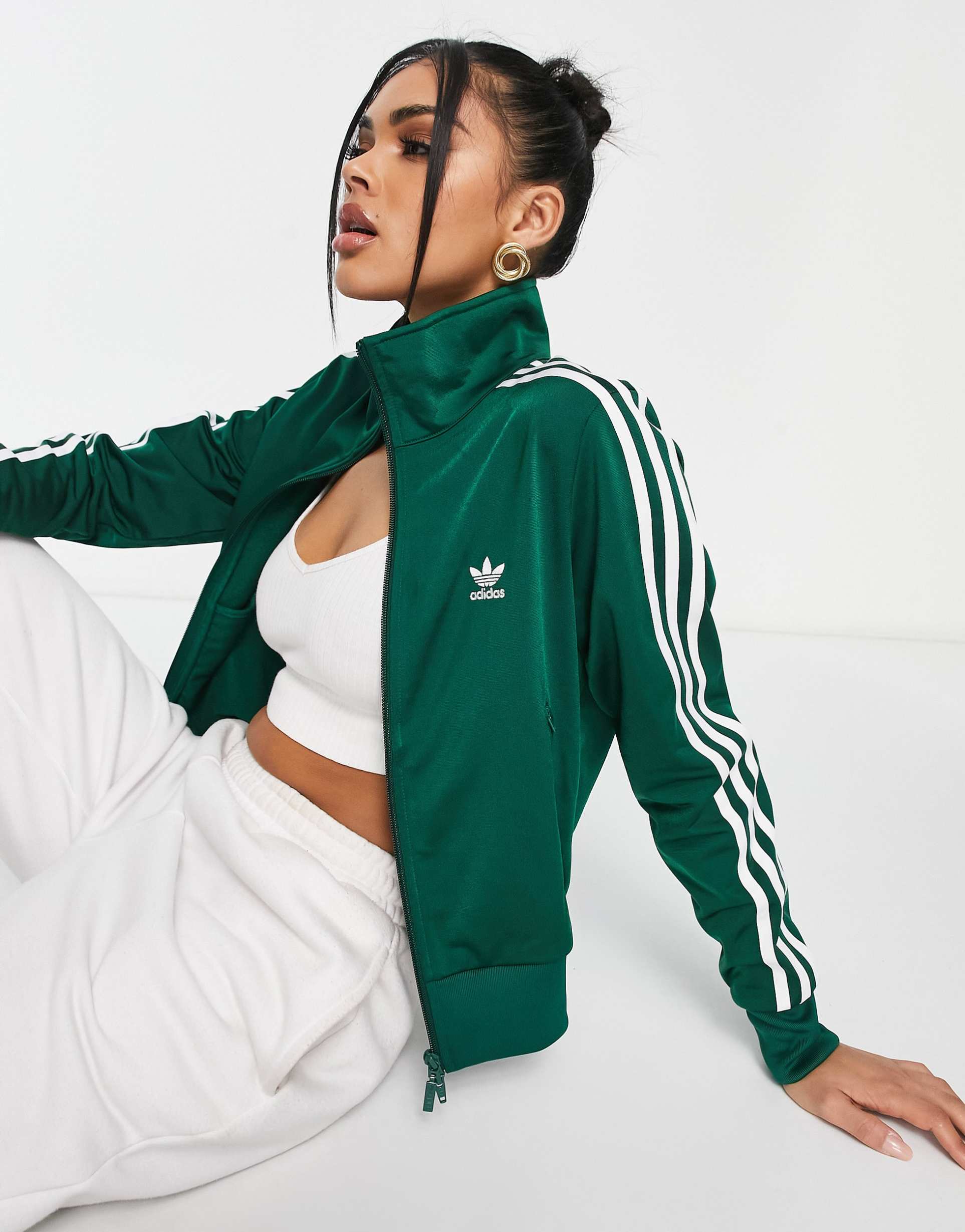 adidas Originals adicolor firebird track jacket in dark green view 2