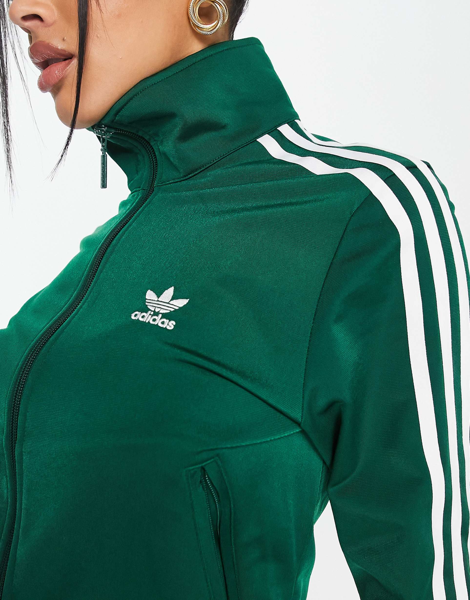 adidas Originals adicolor firebird track jacket in dark green view 4