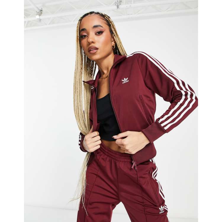 Burgundy adidas track jacket women's top