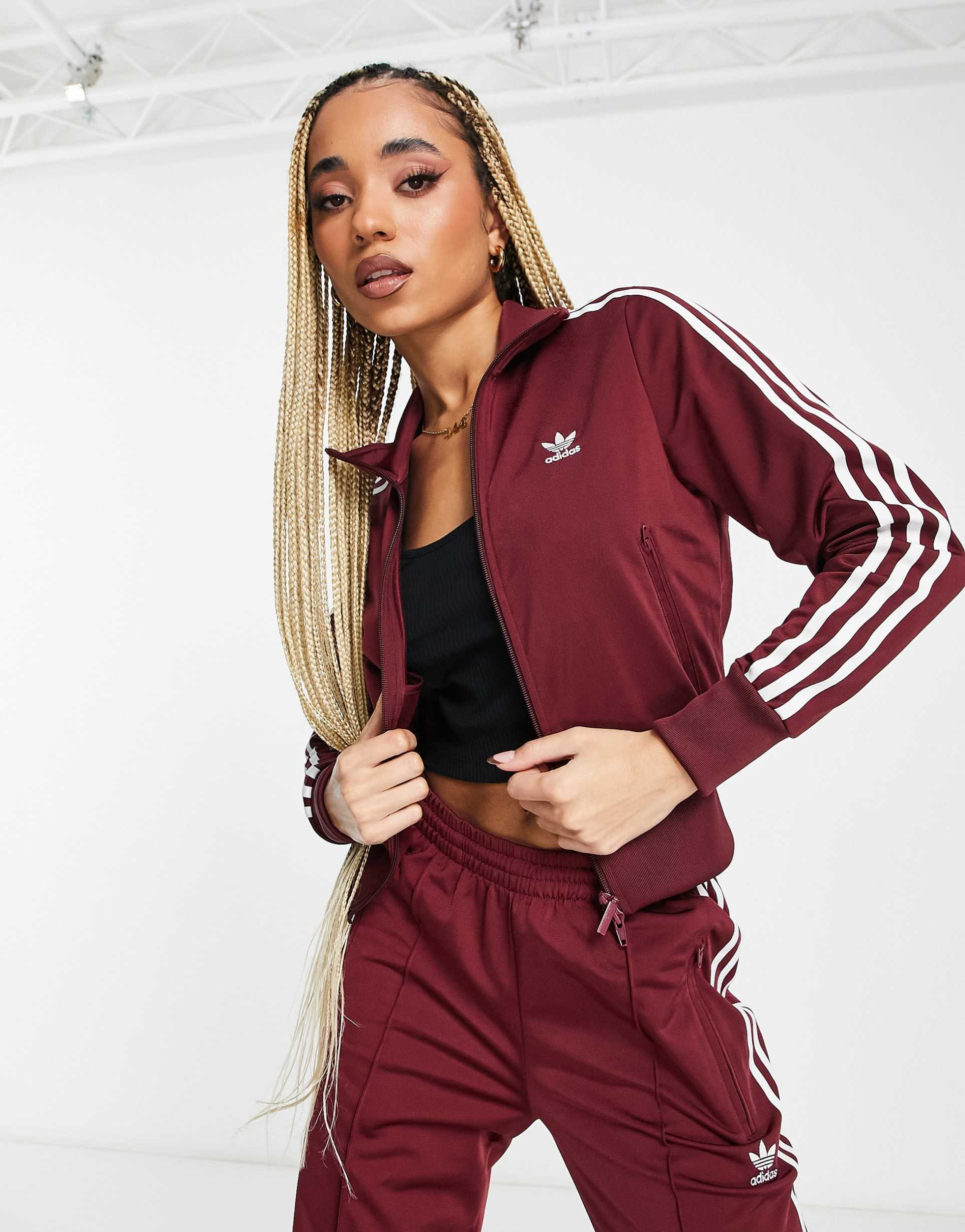 adidas Originals adicolor firebird track jacket in dark red view 2