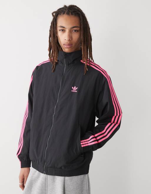 adidas Originals – Adicolor Firebird – Trainingsoberteil aus Webstoff in Schwarz/Lucid Pink