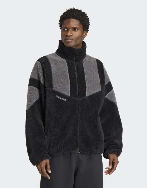 adidas Originals – Adicolor – Fleece-Trainingsjacke in Schwarz mit Colourblock-Design