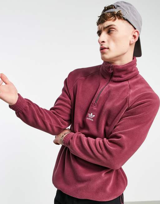 adidas Originals – adicolor – Fleeceoberteil in Pflaume mit 1/4-langem Reißverschluss und mittigem Logo