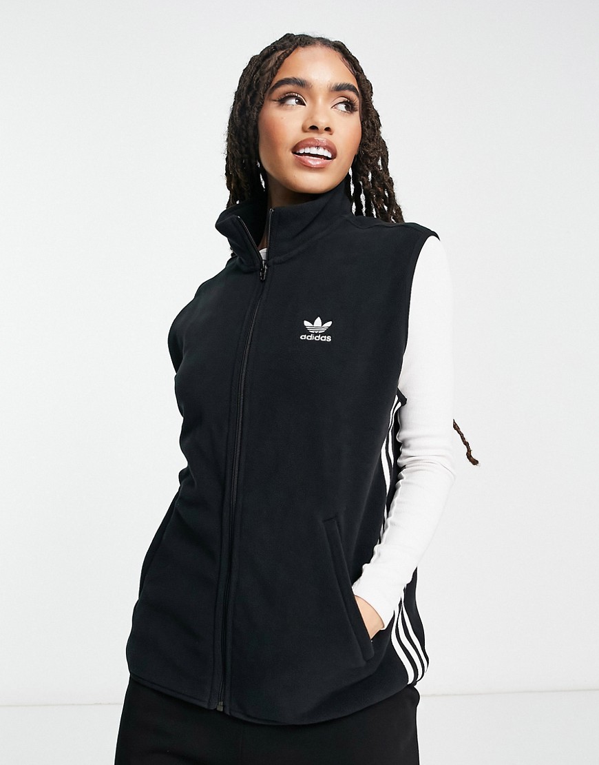 Adidas Originals Adicolor Full Zip Up Boyfriend Fit Fleece Vest In Black