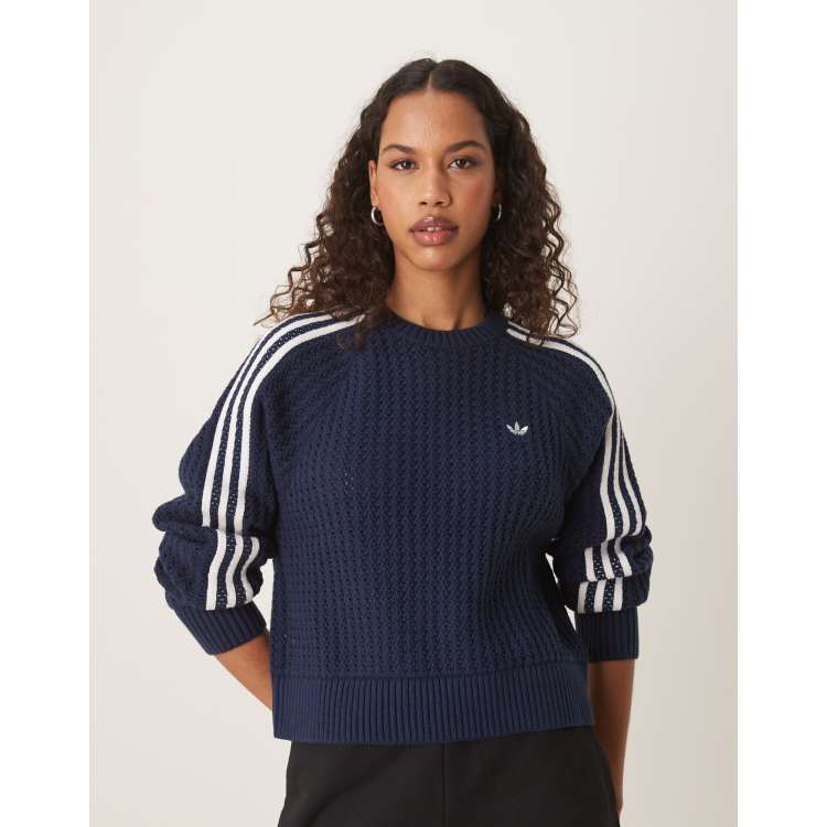 adidas Originals Adicolor Gebreid sweatshirt in donkerblauw ASOS - Main Image