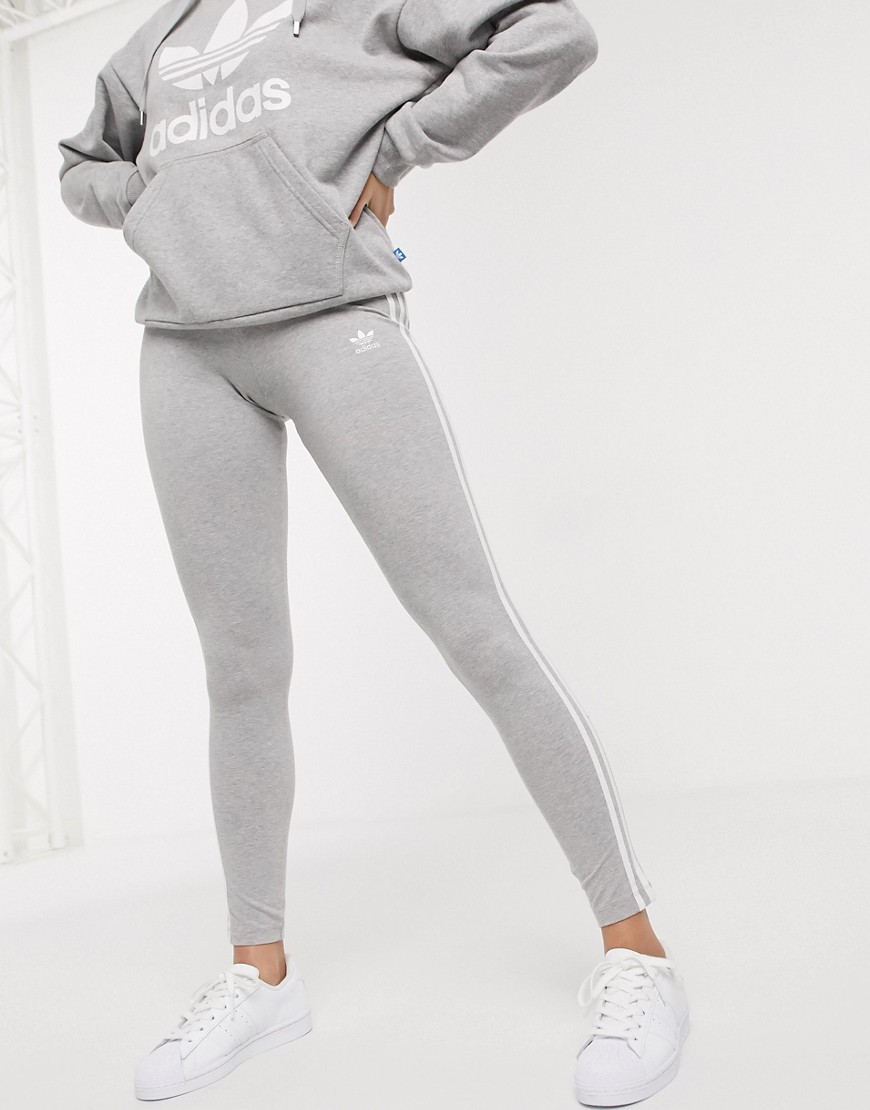 Adidas Originals – Adicolor – Grå leggings med tre ränder